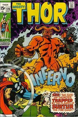 Surtur the fire demon wielding sword