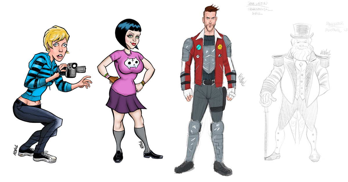 Comic book panels with colorful superhero artwork