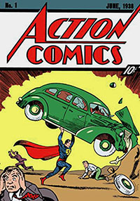 Superman lifting car on comic cover