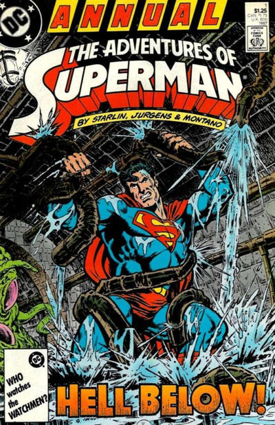 Superman in classic heroic comic pose
