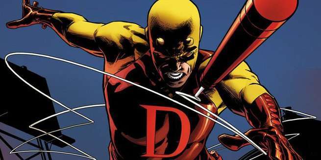 Daredevil in red costume striking pose