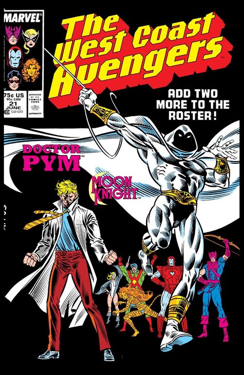 Moon Knight standing with West Coast Avengers team