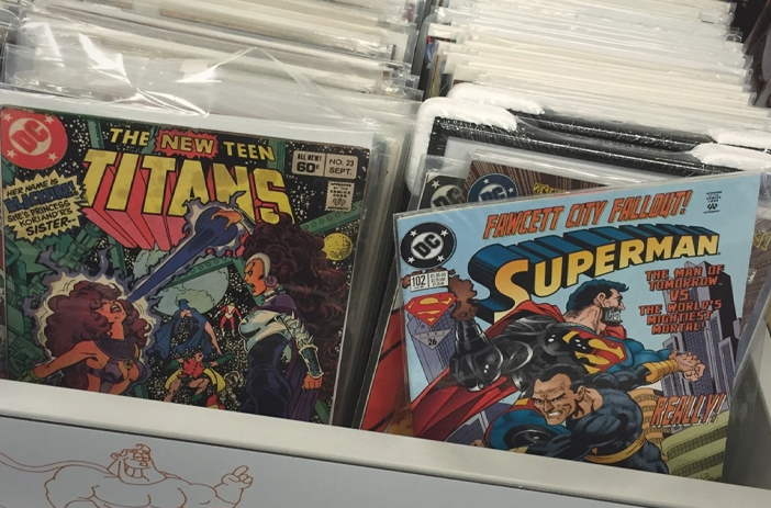 Sorted comic books organized in stacks