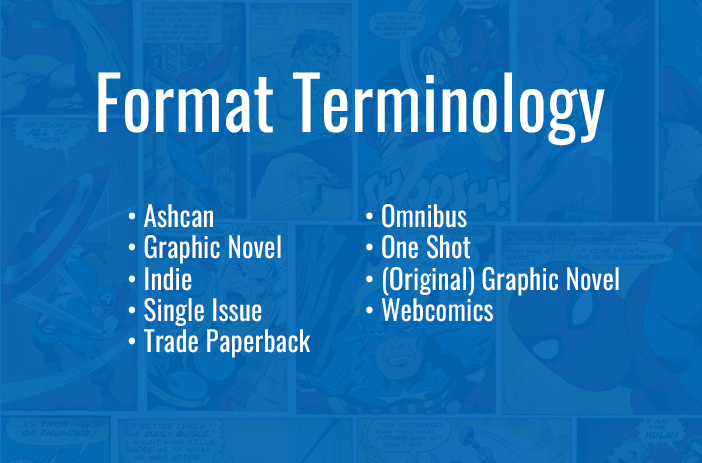 Stack of various comic book formats