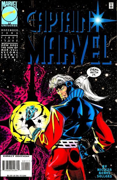 Captain Marvel in various superhero costumes