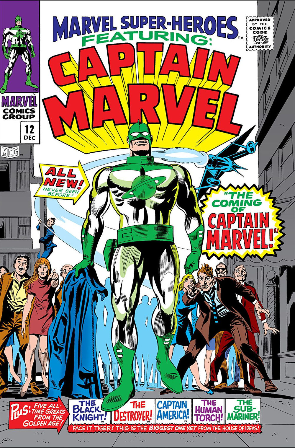 Captain Marvel in various costume identities