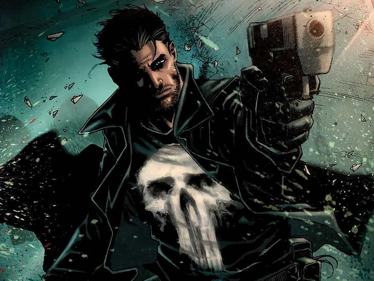 Punisher skull logo on dark background