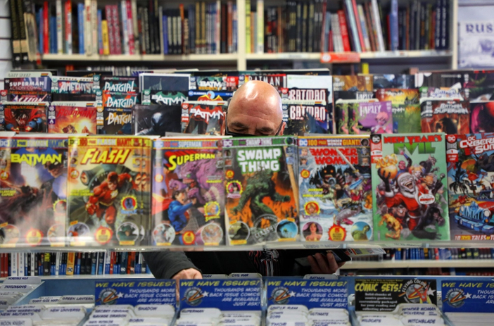 Comic book reseller shop interior display
