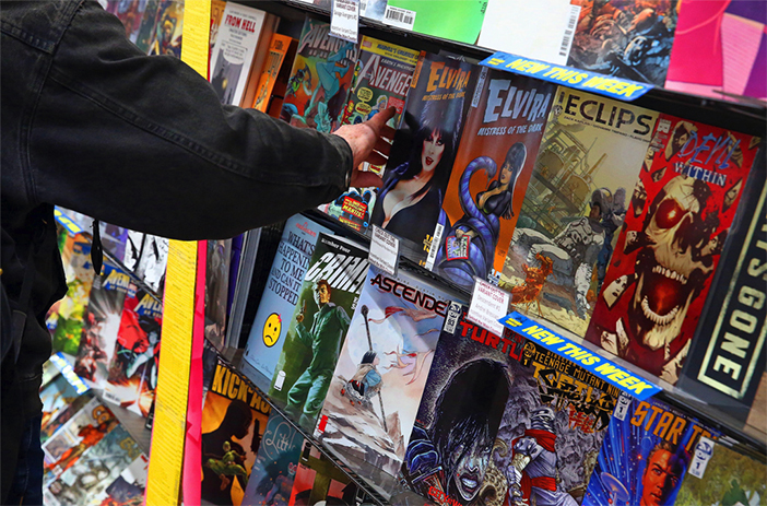 Stacks of unsold comic books piling up