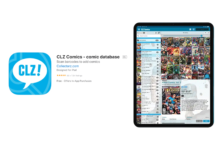 CLZ Comics app interface on iPhone screen