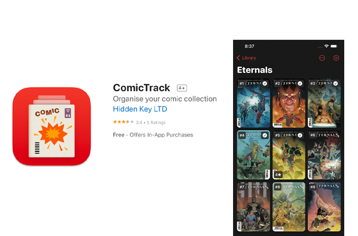 Comic Track app interface on iPhone
