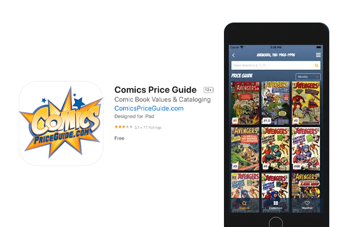 Comics Price Guide app on iPhone screen