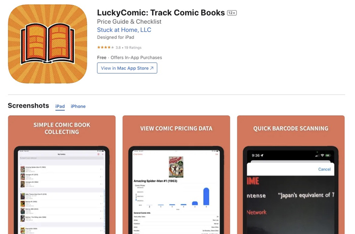 Comic book price app on iPhone screen