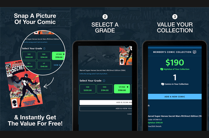 Comic book price app on iPhone screen
