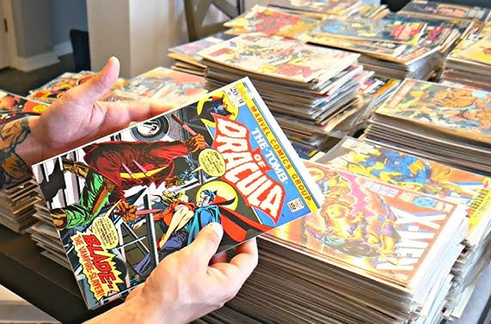 Stacked complete comic book run collection