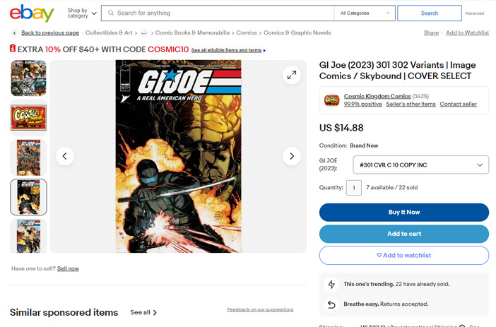 Person reviewing an online comic book listing