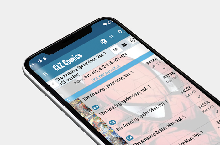 CLZ Comics app interface on smartphone screen