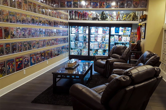 Comics stored in dark cool cabinet