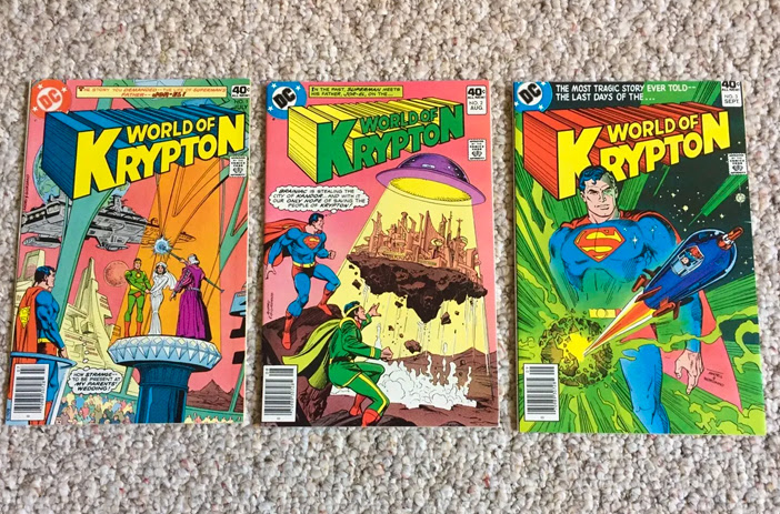 Comic book miniseries issues spread out together