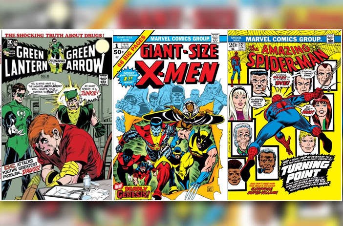 Bronze Age comic books on display