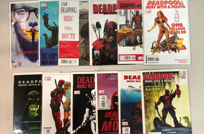 Comic books displayed on retail shelves