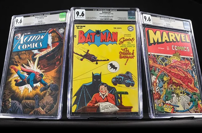 Rare vintage comic books on display