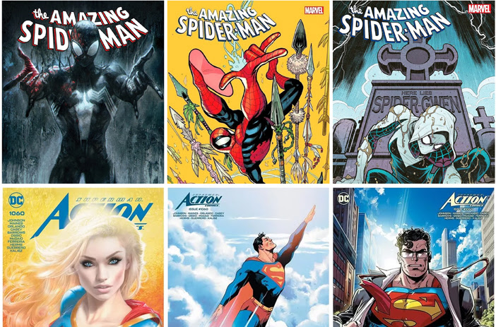 Limited edition comic book variant covers displayed