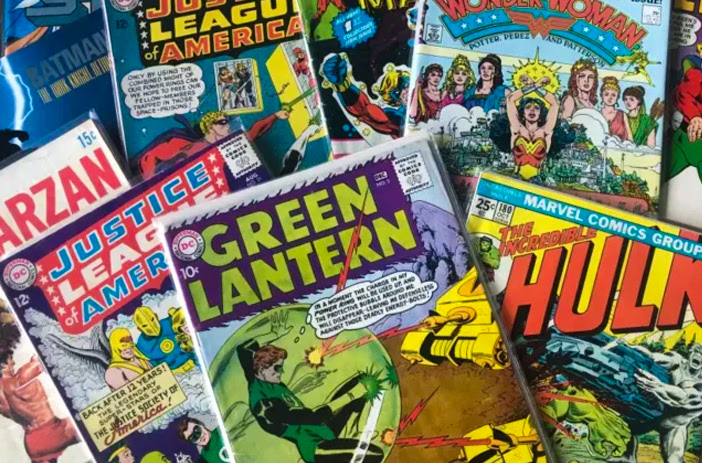 Rare vintage comic books on display