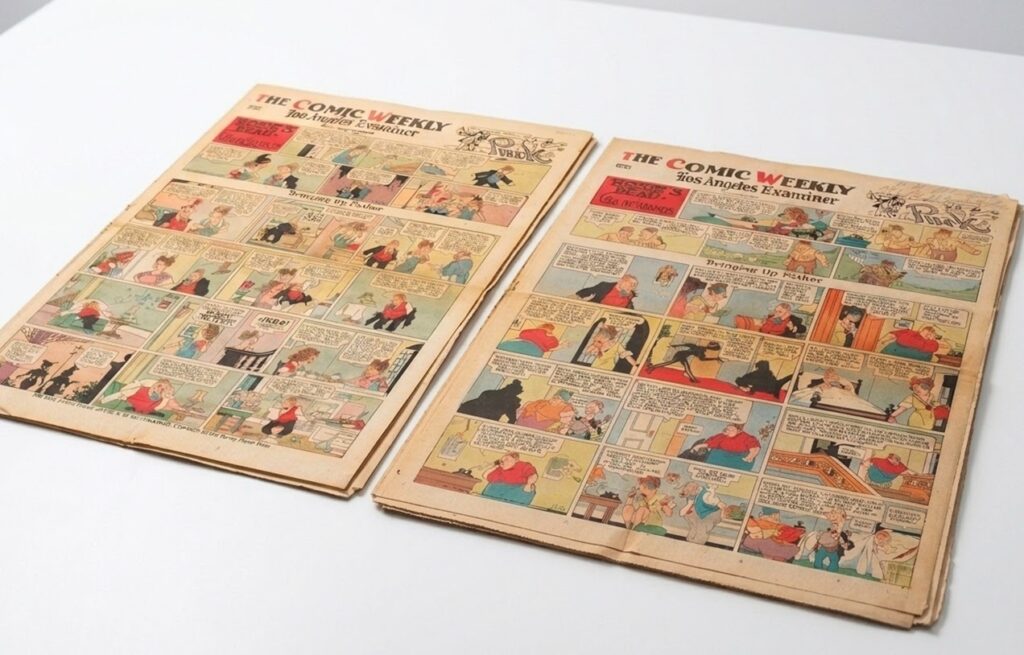 Yellowed and brittle aged comic book pages