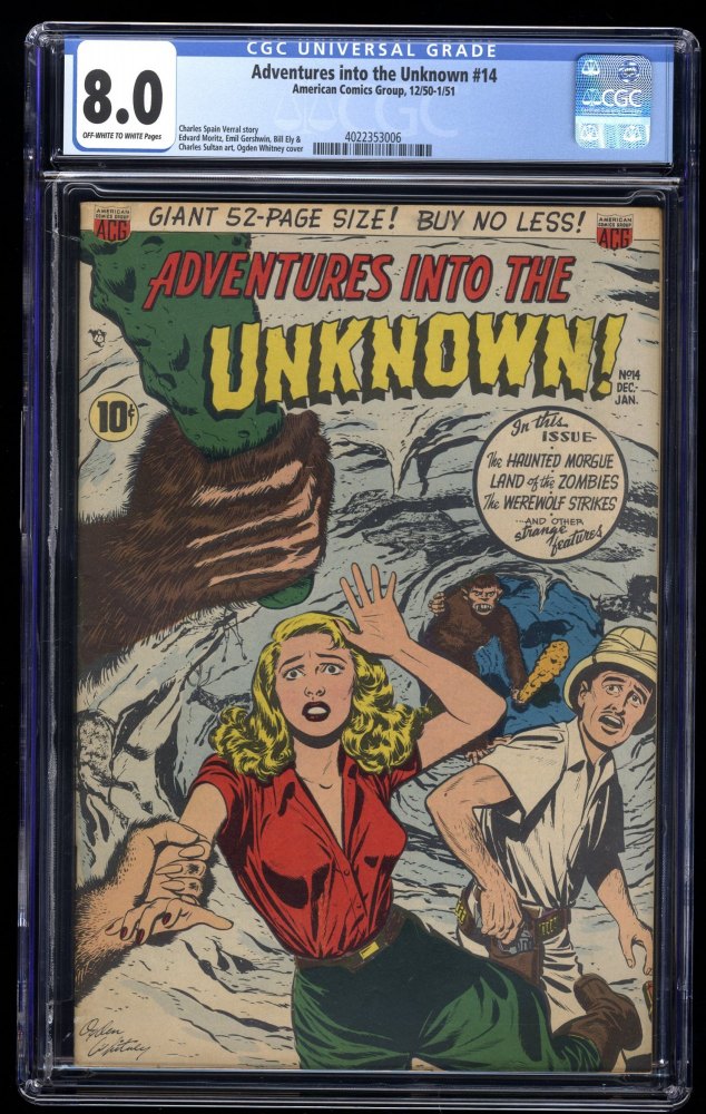 Adventures Into The Unknown #14 CGC VF 8.0 Off White to White