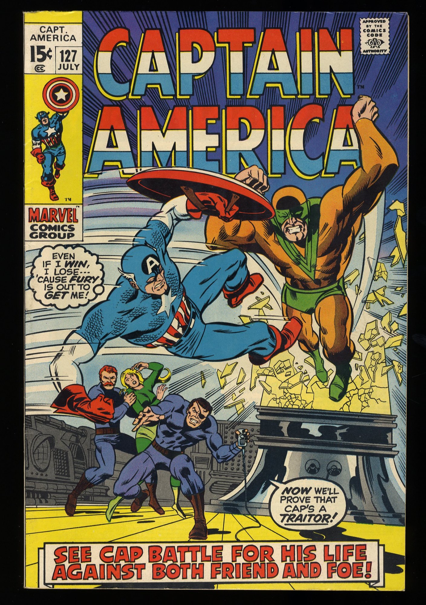 Image: Captain America #127 NM- 9.2 Who Calls Me Traitor! Marie Severin Cover!