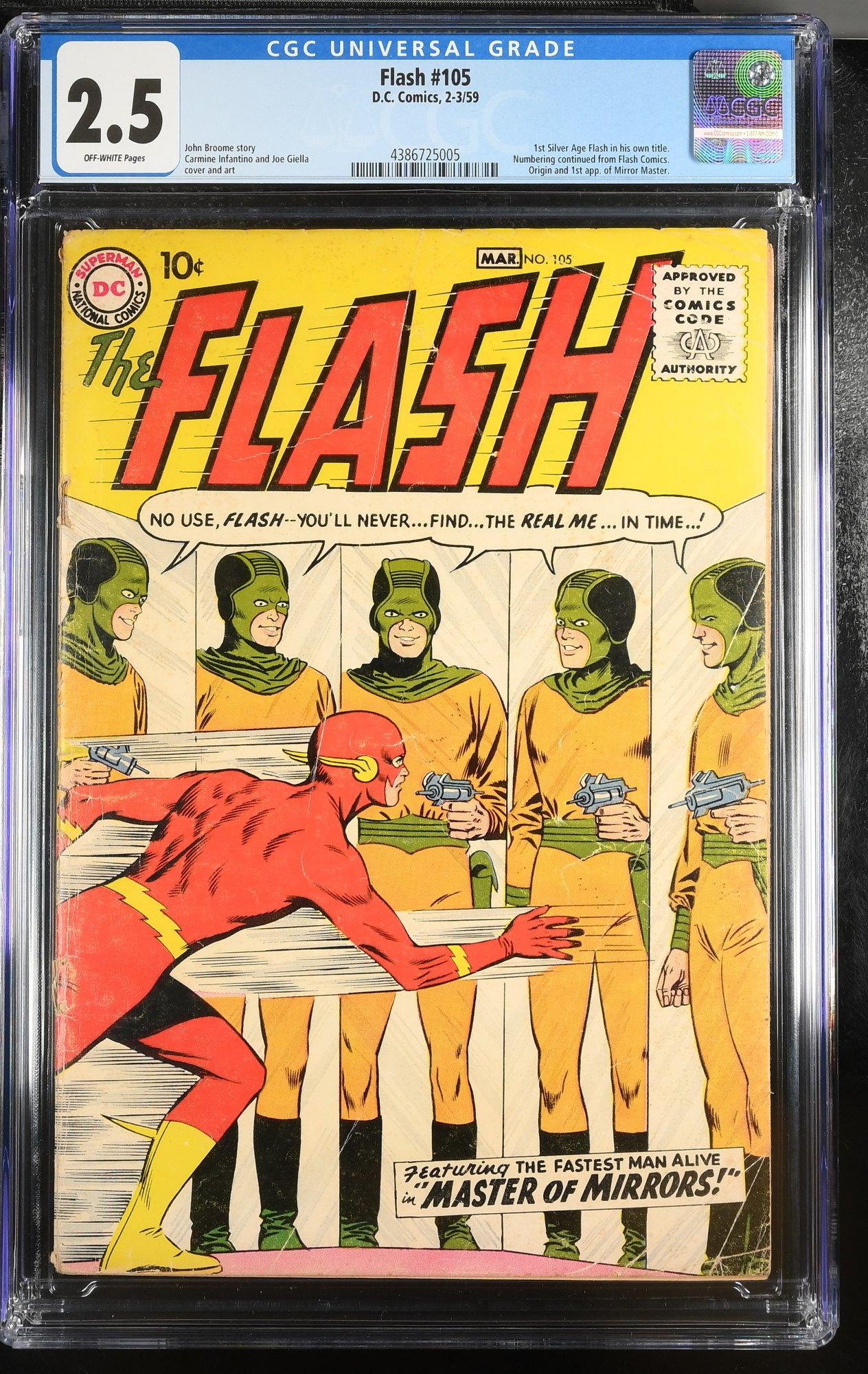 Image: Flash #105 CGC GD+ 2.5 1st Silver Age Flash Own Title! First Mirror Master!