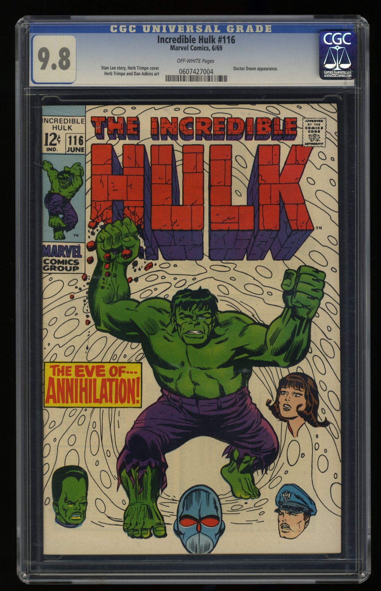Image: Incredible Hulk #116 CGC NM/M 9.8 Off White Stan Lee Script! Herb Trimpe Cover