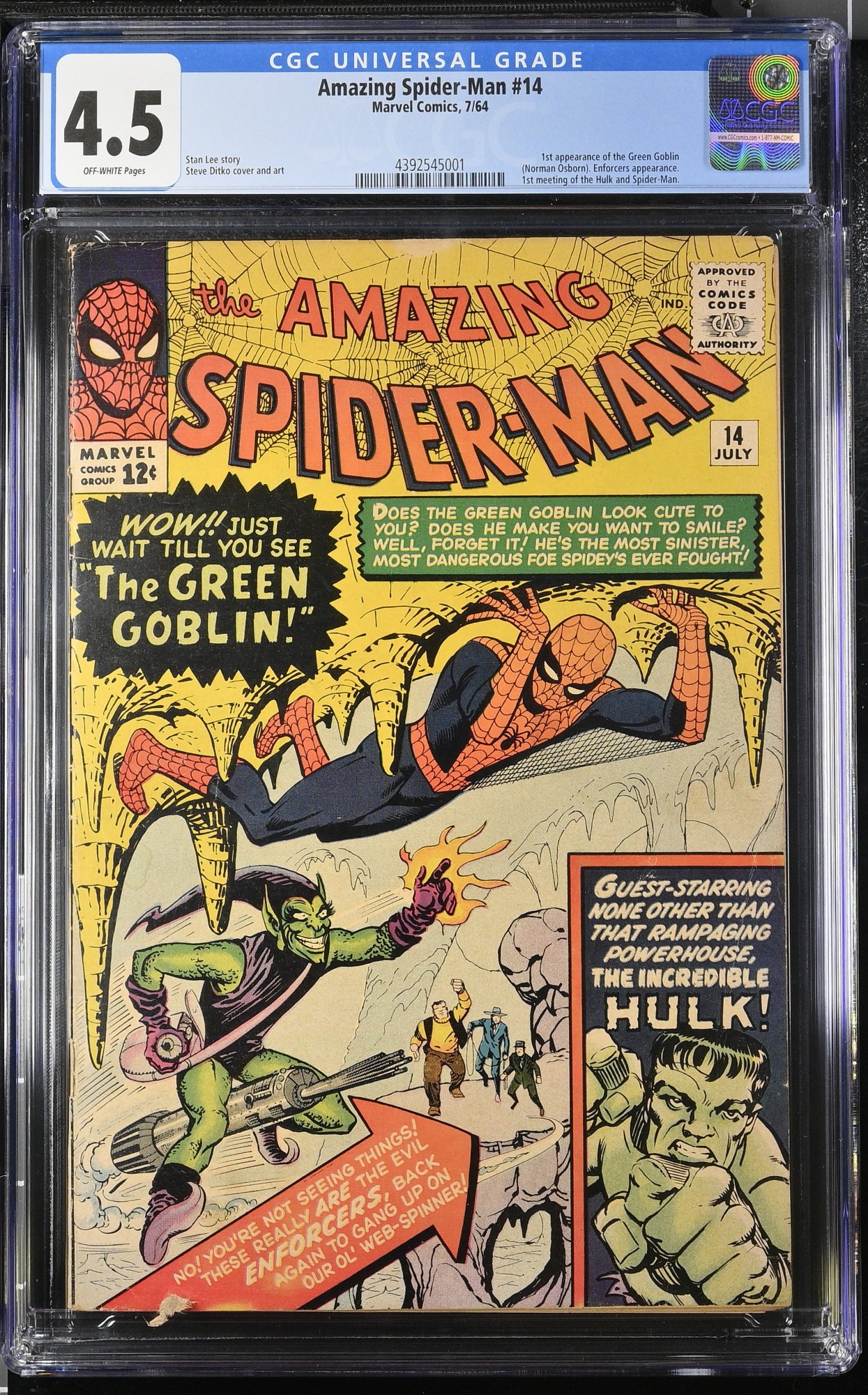 Image: Amazing Spider-Man #14 CGC VG+ 4.5 Off White 1st Appearance Green Goblin!