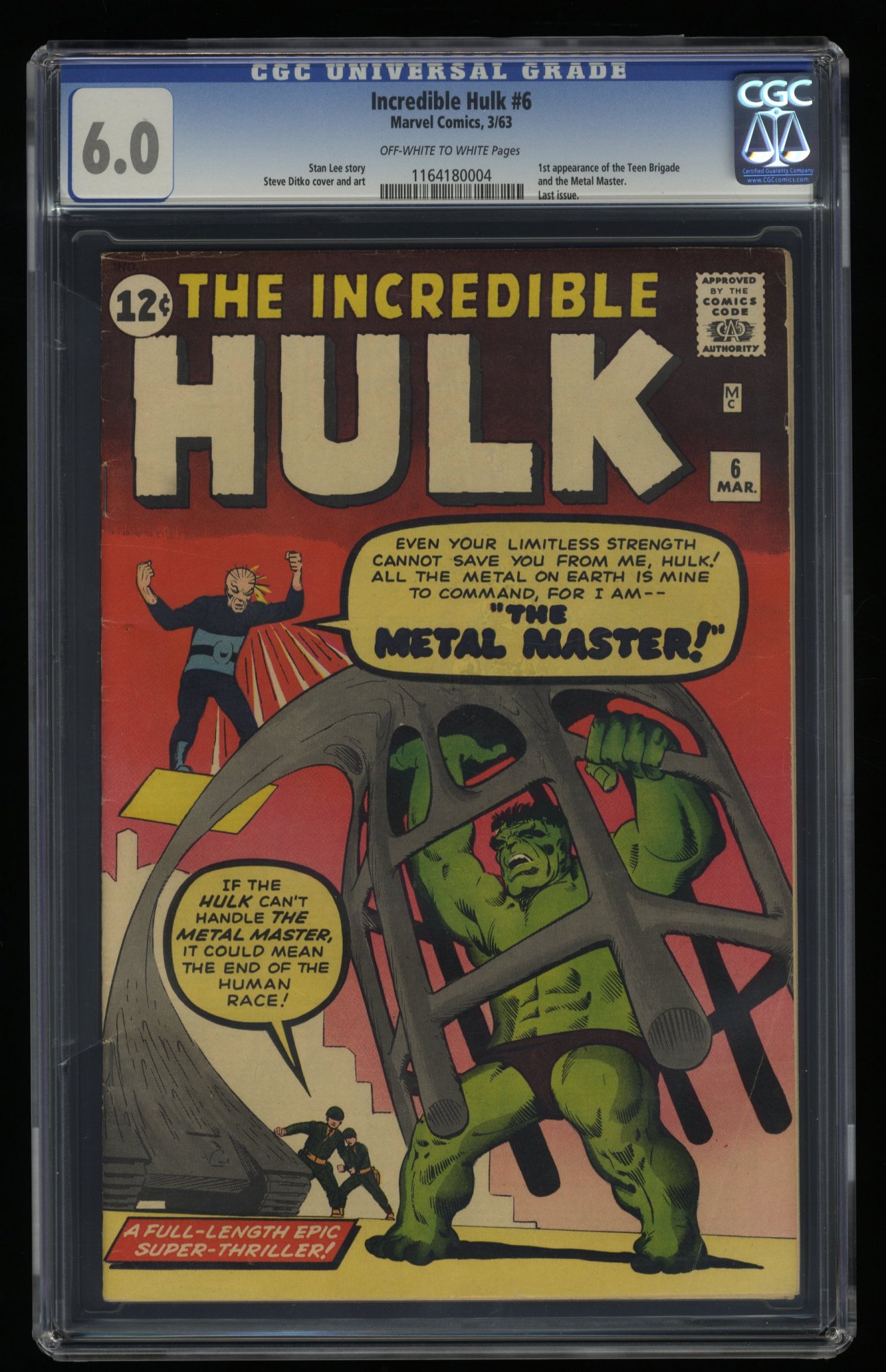 Image: Incredible Hulk #6 CGC FN 6.0 Off White to White 1st Appearance Teen Brigade!