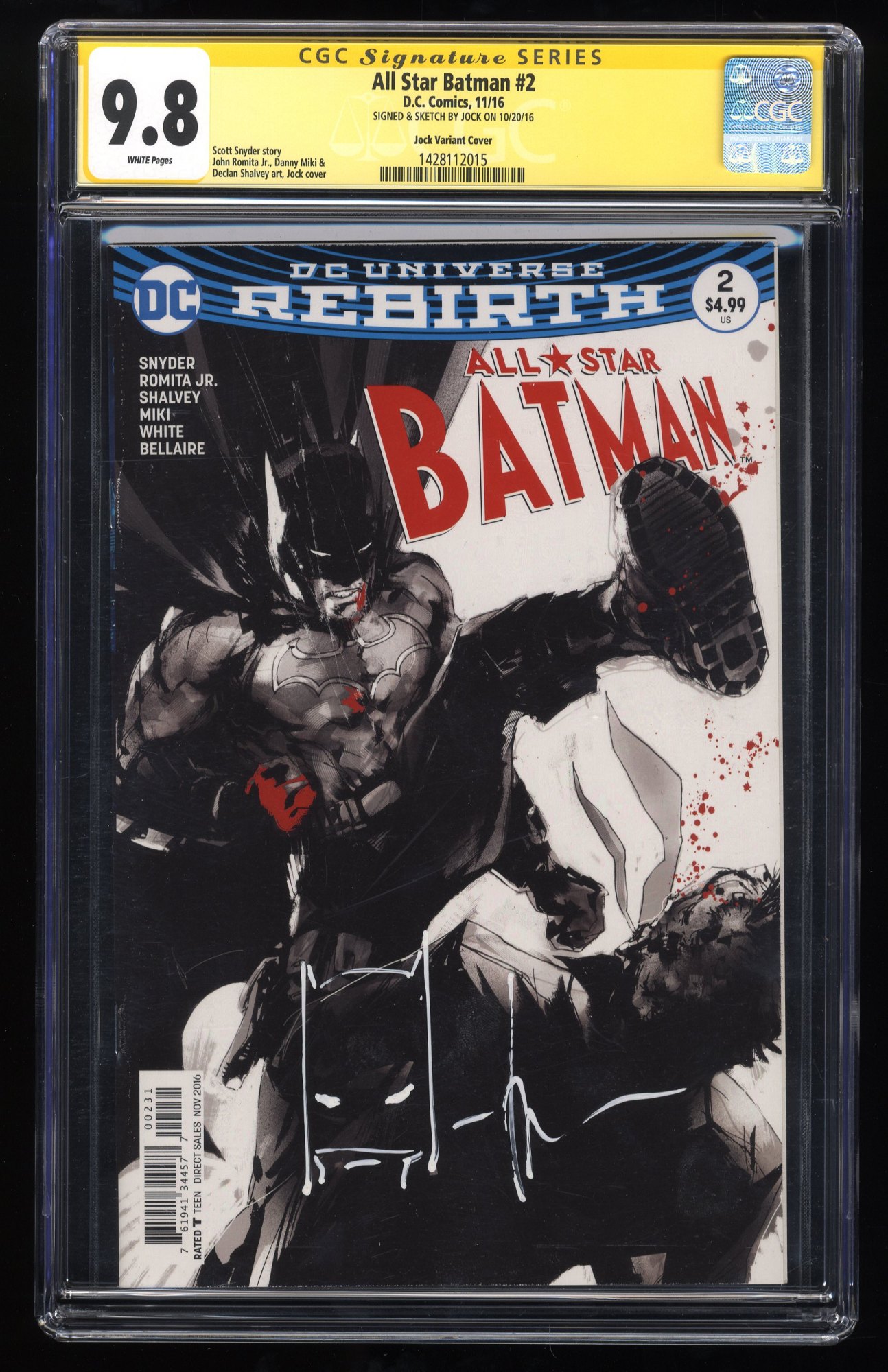 All-Star Batman #2 CGC NM/M 9.8 White Pages Signed/Sketch SS Jock Jock Variant