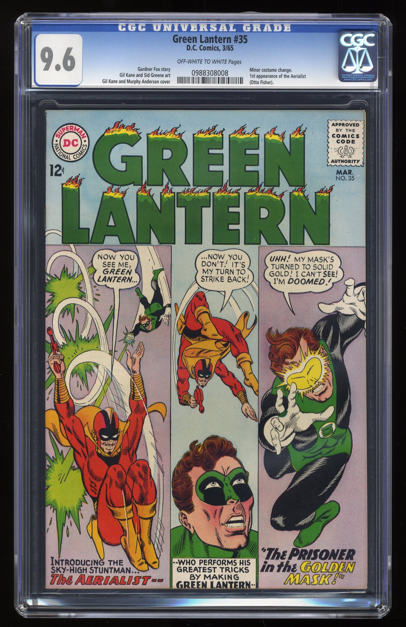 Green Lantern #35 CGC NM+ 9.6 Off White to White 1st Appearance Aerialist!