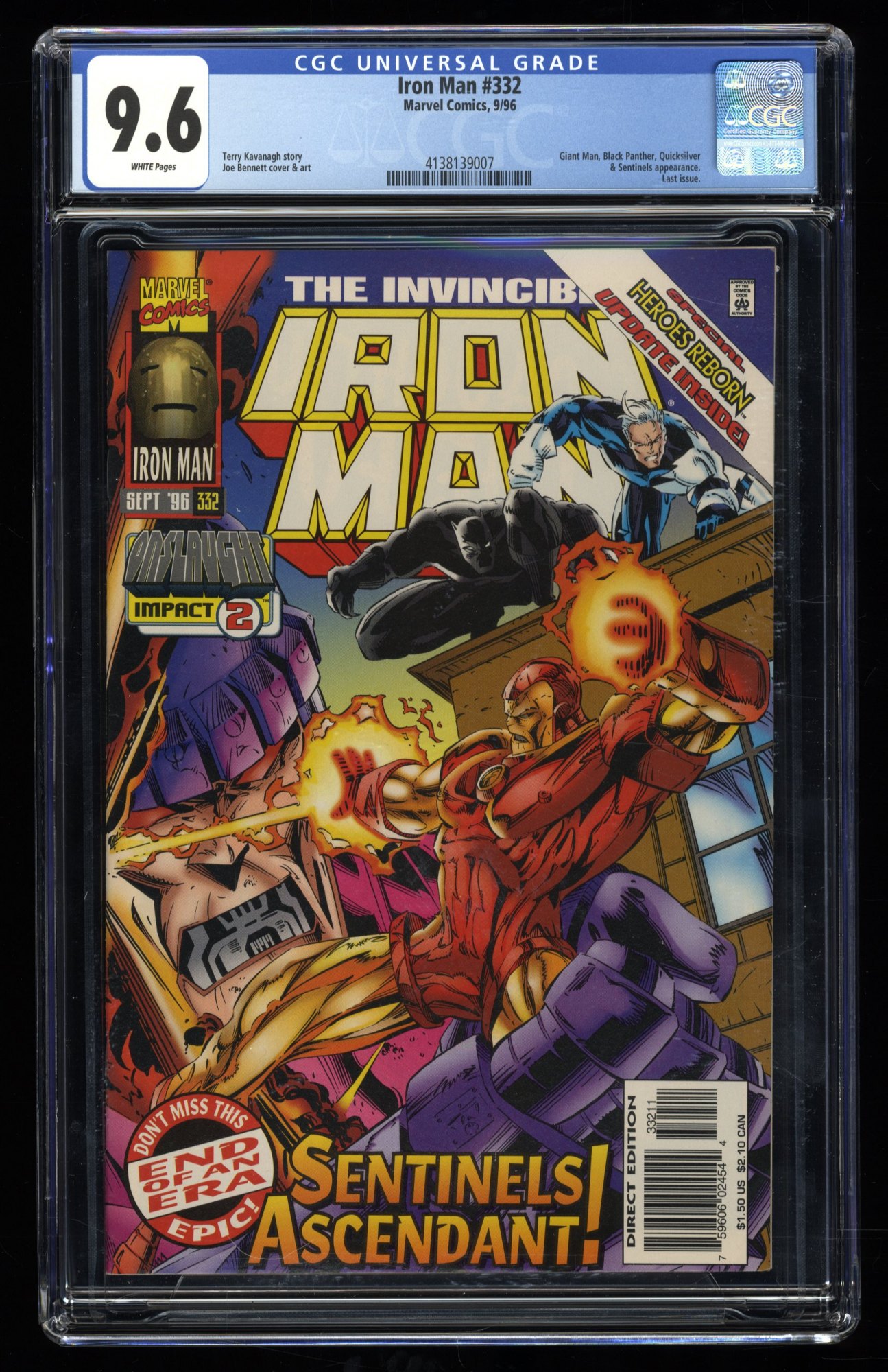 Iron Man #332 CGC NM+ 9.6 White Pages Last Issue! Black Panther!