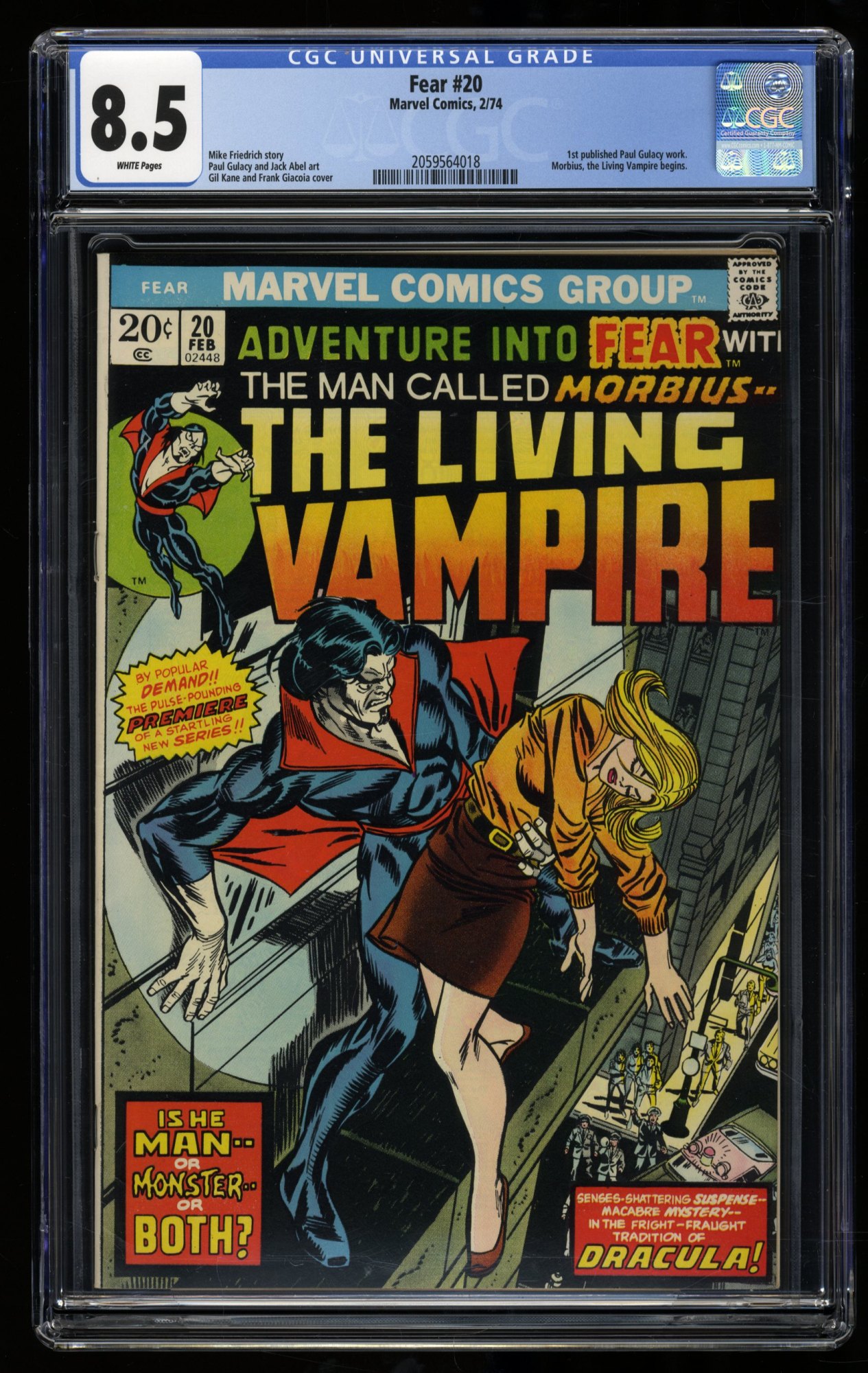 Fear #20 CGC VF+ 8.5 White Pages 1st Solo Morbius Appearance!
