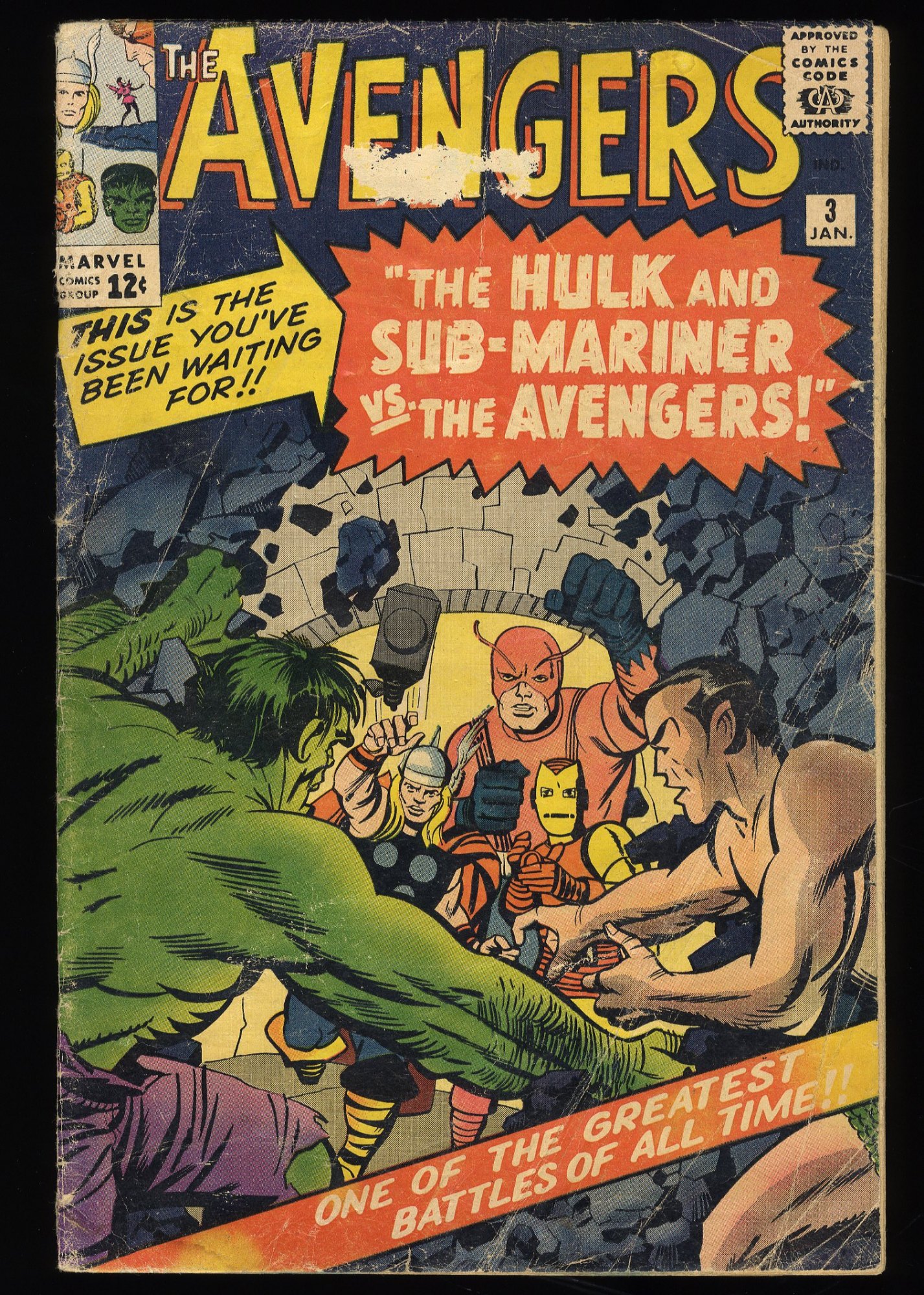 Avengers #3 GD- 1.8 1st Hulk and Sub-Mariner Team-Up! Jack Kirby!