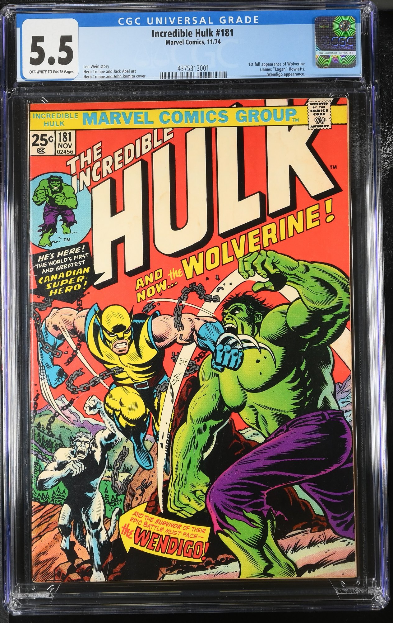 Incredible Hulk #181 CGC FN- 5.5 1st Full Appearance Wolverine!