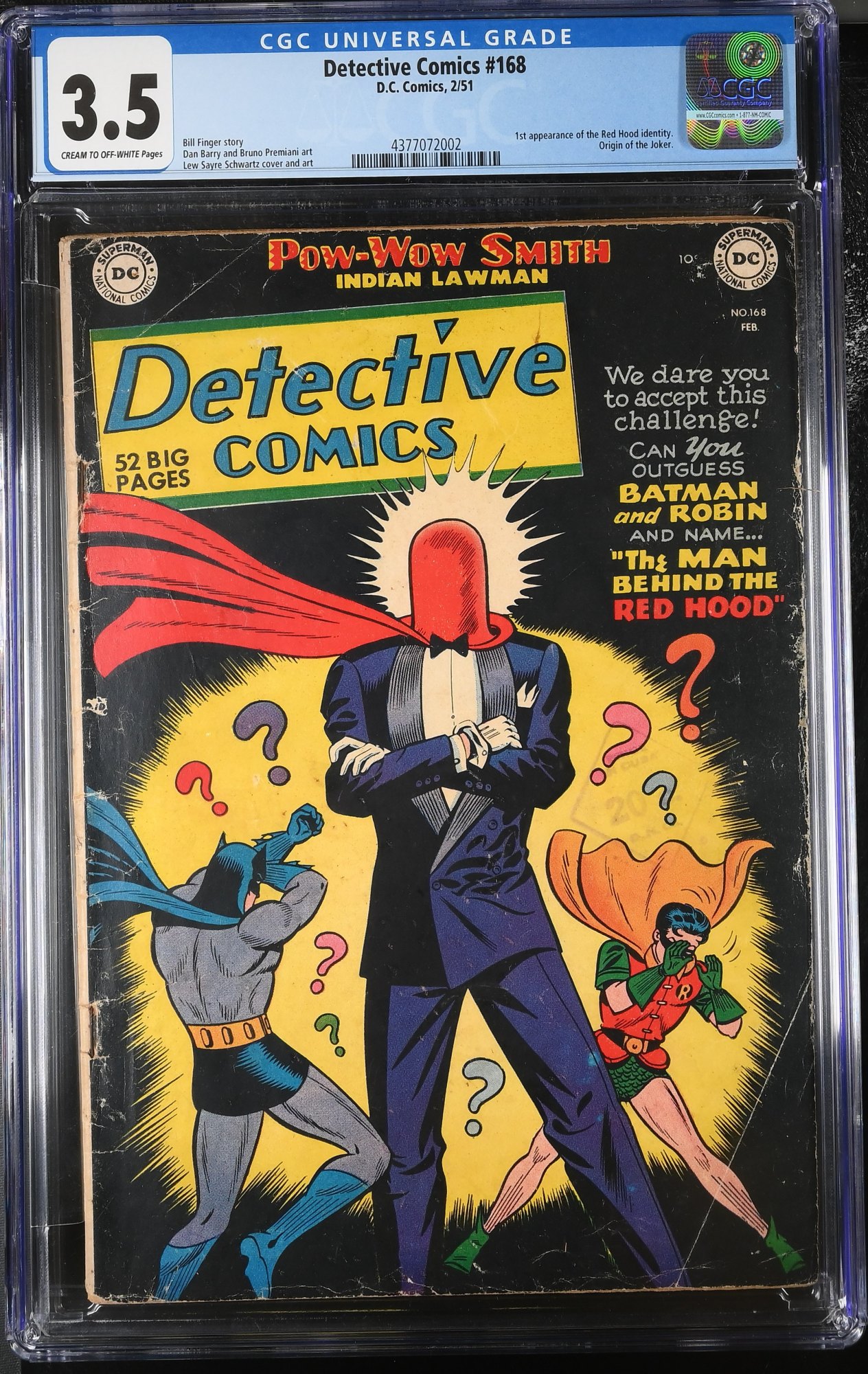 Detective Comics #168 CGC VG- 3.5 1st Red Hood! Origin of the Joker!
