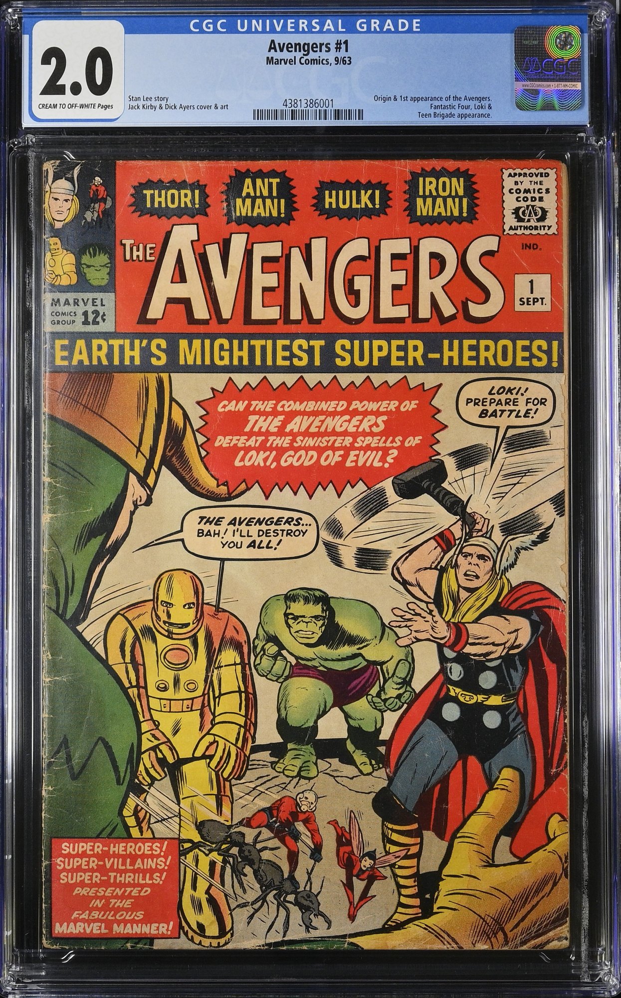 Avengers (1963) #1 CGC GD 2.0 Thor! Captain America! Iron Man! Hulk!