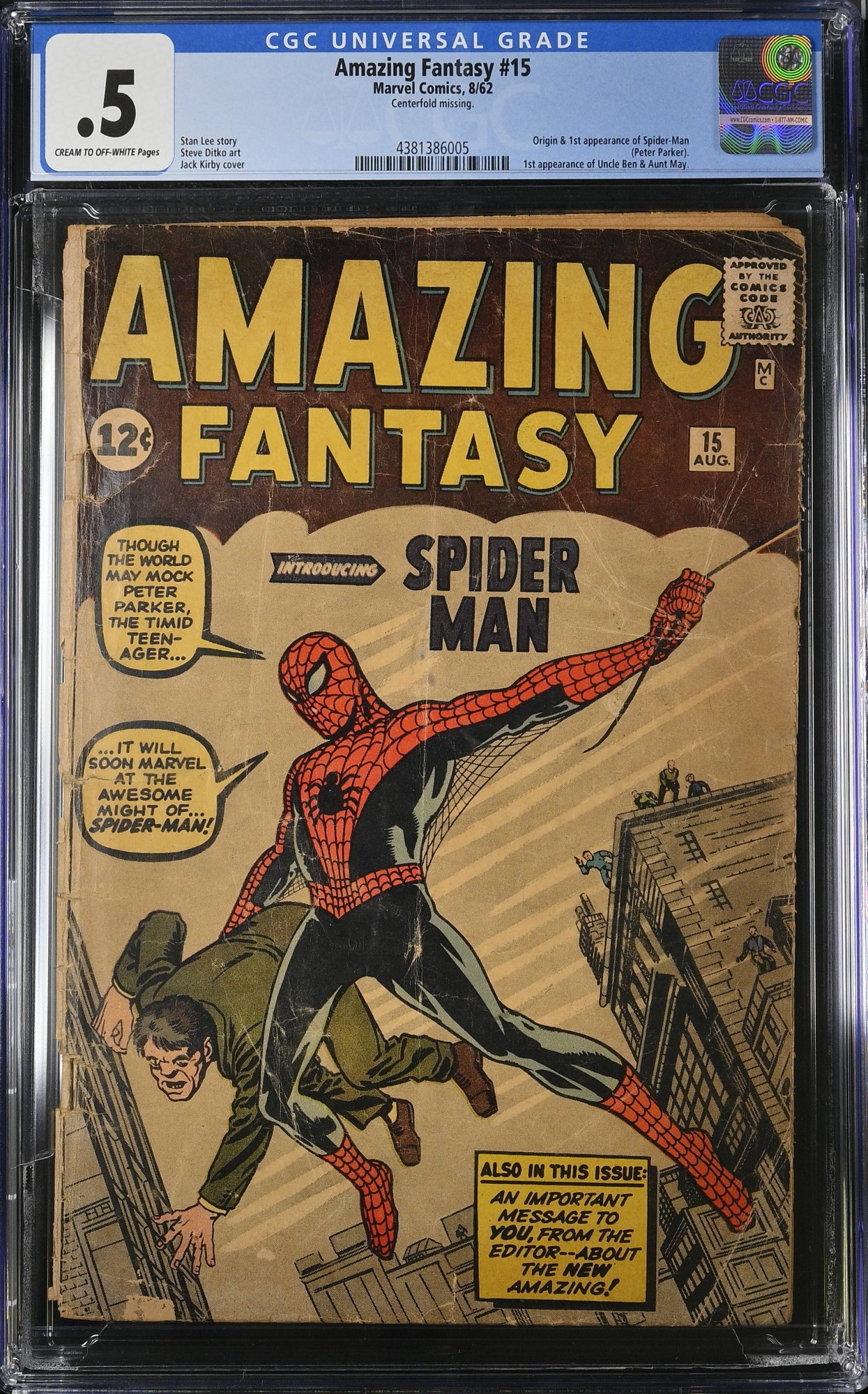Amazing Fantasy #15 CGC P 0.5 1st Appearance Spider-Man Kirby Cover!