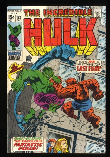 Incredible Hulk #122 VG 4.0 Hulk Thing Battle! Fantastic Four!