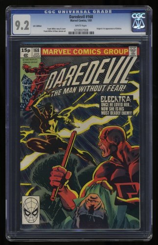 Daredevil #168 CGC NM- 9.2 White Pages UK Price Variant 1st Appearance Elektra!