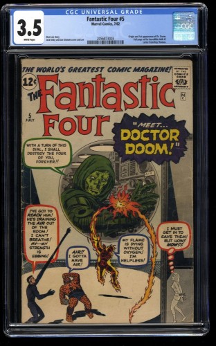 Cover Scan: Fantastic Four #5 CGC VG- 3.5 White Pages Marvel Comics 1st Doctor Doom! - Item ID #39090