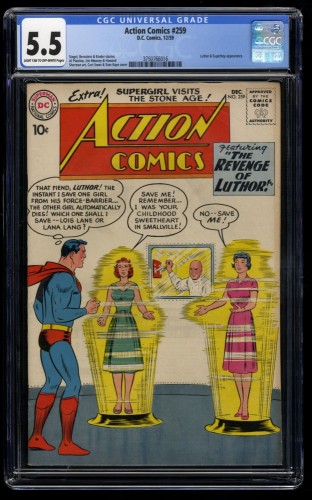 Action Comics #259 CGC FN- 5.5 Light Tan to Off White Lex Luthor!  Superboy!