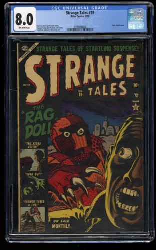Strange Tales #19 CGC VF 8.0 Off White Russ Heath Cover!