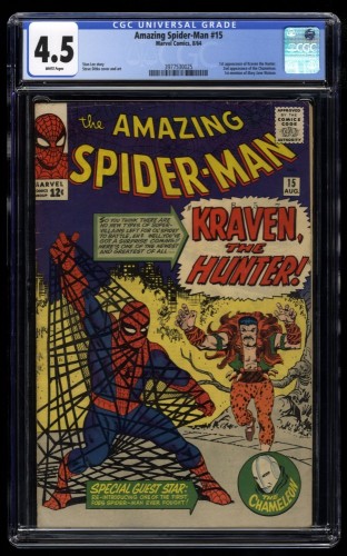 Amazing Spider-Man #15 CGC VG+ 4.5 White Pages 1st Kraven the Hunter!